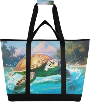 Beautiful Turtle Reusable Insulated Lunchbox Cooler Bag, Leakproof Kitchen Grocery Bag Collapsible Portable Cooler Tote Bag for Picnic, Camping, Office, Travel