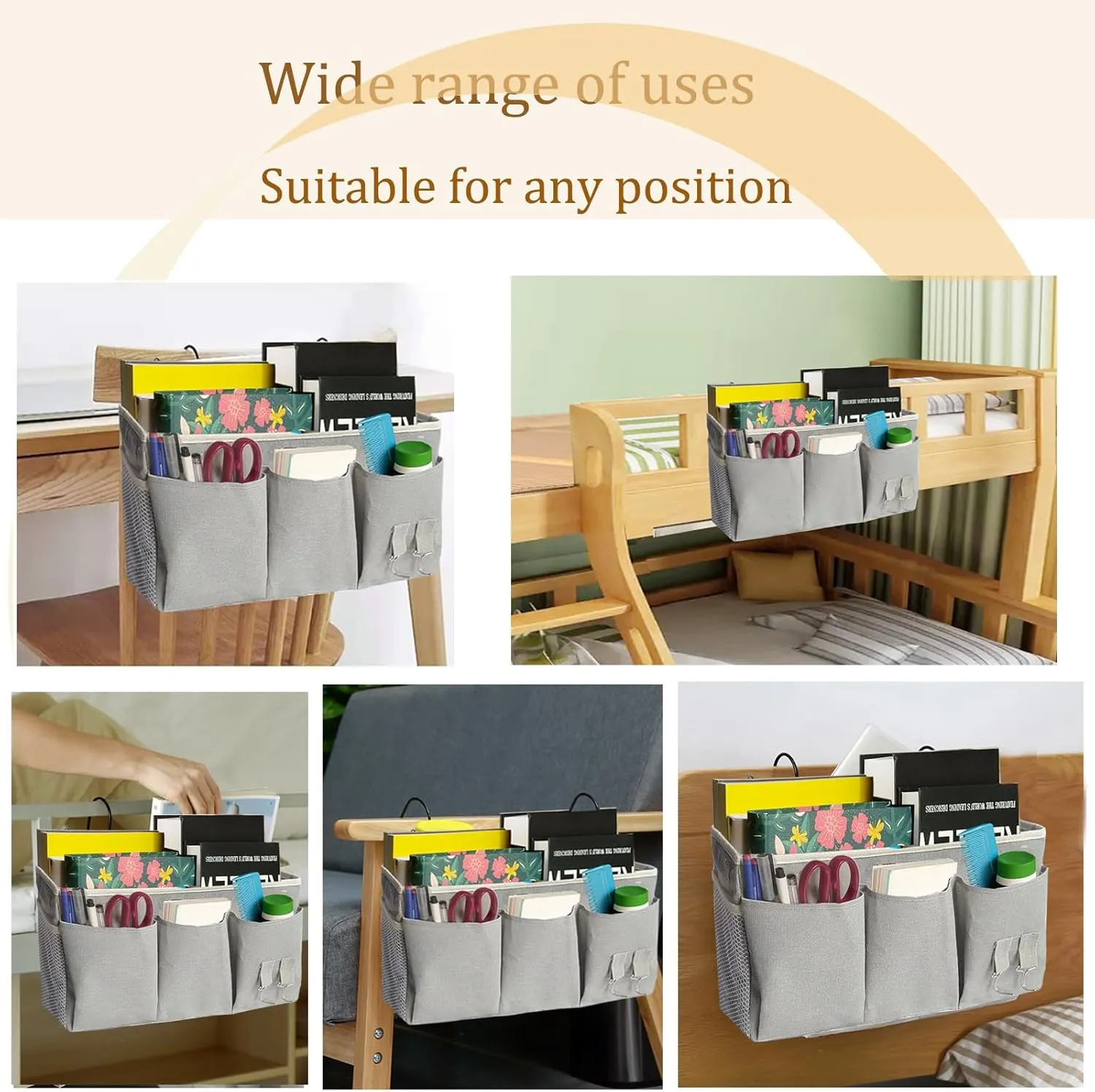 Bedside Caddy, Bedside Hanging Storage Organizer forBunk and Hospital Beds,College Dorm Bed，Can be Placed Glasses Books Mobile Phones (Grey 2)