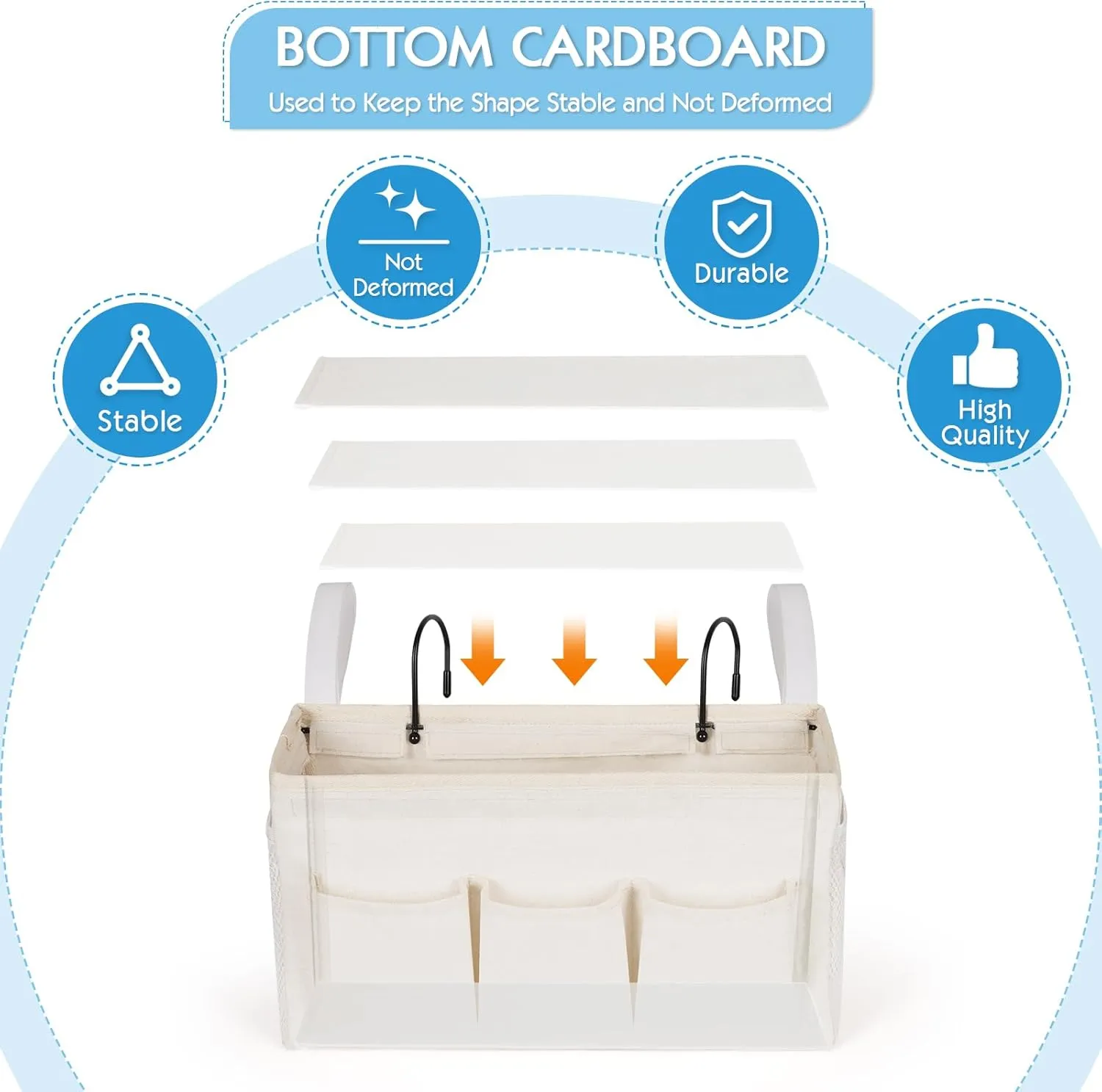 Bedside Storage Caddy/Bedside Hanging Storage Bag for Headboards Bunk Beds Dorm Rooms Book Phone Magazine Holder (New White)