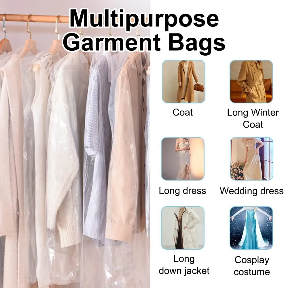 BEISHIDA 25PCS 72 Inch Plastic Garment Bag-Plastic Clear Dry Cleaner Laundry Bags for Clothes Cover, Hanging Clothes Storage for Long Dresses Skirt Coat Suit Shirt Jacket