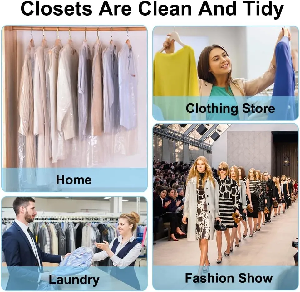 BEISHIDA 25PCS 72 Inch Plastic Garment Bag-Plastic Clear Dry Cleaner Laundry Bags for Clothes Cover, Hanging Clothes Storage for Long Dresses Skirt Coat Suit Shirt Jacket