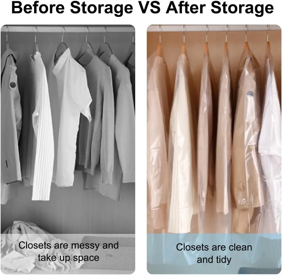BEISHIDA 25PCS 72 Inch Plastic Garment Bag-Plastic Clear Dry Cleaner Laundry Bags for Clothes Cover, Hanging Clothes Storage for Long Dresses Skirt Coat Suit Shirt Jacket