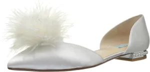 Betsey Women's Sb-Anna Pointed Toe Flat, Ivory Satin, 5.5 M US