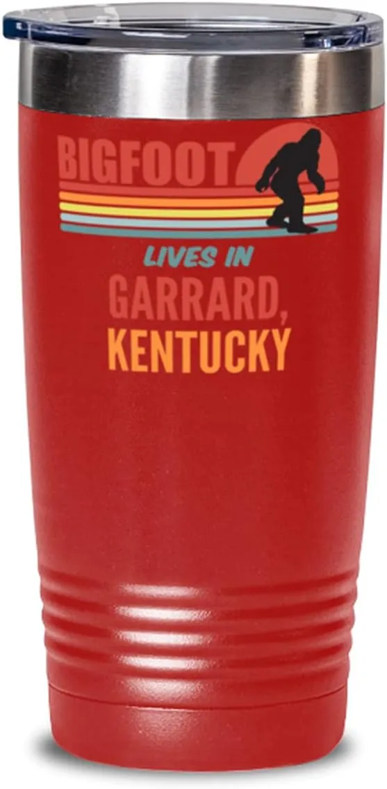 Bigfoot, Bigfoot Lives In Garrard Kentucky Coffee Tumbler 20oz, Red