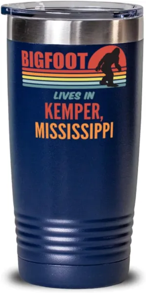 Bigfoot, Bigfoot Lives In Kemper Mississippi Coffee Tumbler 20oz, Blue