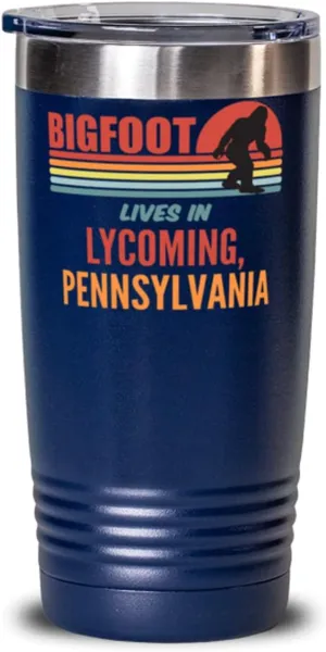 Bigfoot, Bigfoot Lives In Lycoming Pennsylvania Coffee Tumbler 20oz, Blue