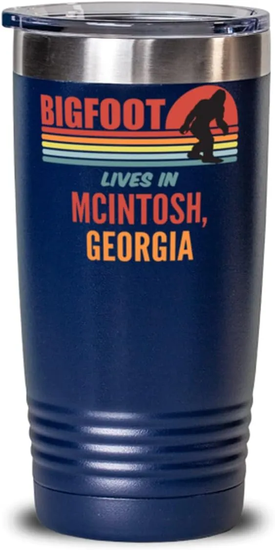 Bigfoot, Bigfoot Lives In McIntosh Georgia Coffee Tumbler 20oz, Blue