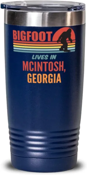 Bigfoot, Bigfoot Lives In McIntosh Georgia Coffee Tumbler 20oz, Blue