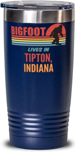 Bigfoot, Bigfoot Lives In Tipton Indiana Coffee Tumbler 20oz, Blue