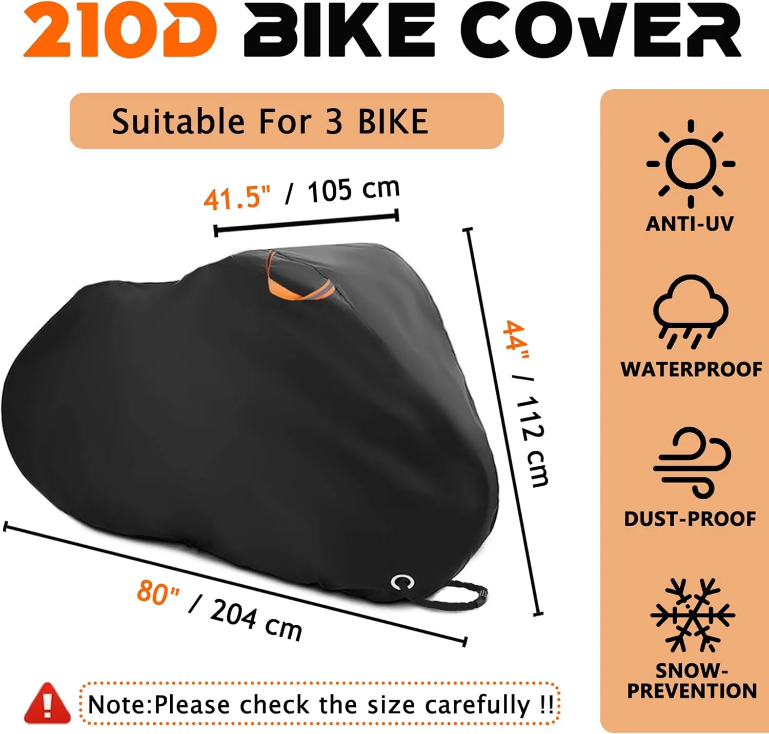 Bike Cover - Fits 3 Bikes, Durable Nylon Fabric, UV Resistant & Dustproof, Outdoor Storage