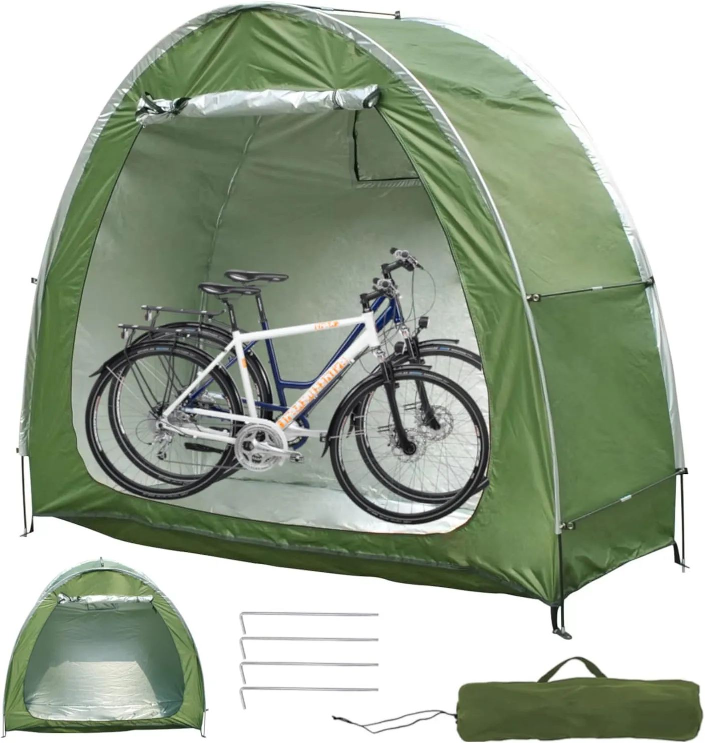 Bike Tent Storage Shed for 2 Bikes Waterproof 210D Oxford Fabric, Outdoor Bicycle Cover Shelter with Window Design, Bike Storage Tent for Home Garden, Green