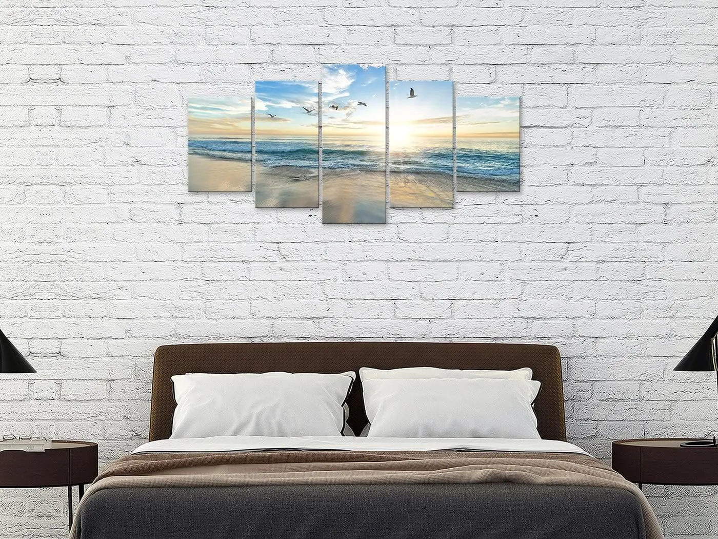 Biufo Seascape Canvas Wall Art Paintings Sunrise at Sea Print Picture Beach Ocean Artwork for Office Bedroom Living Room Wall Decor (Small)