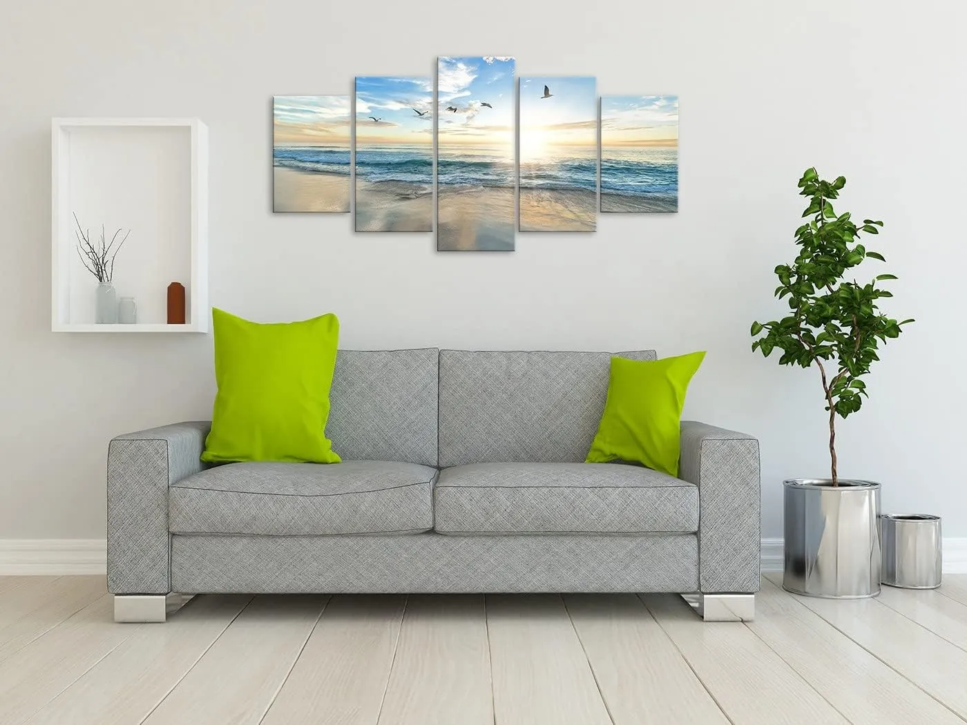 Biufo Seascape Canvas Wall Art Paintings Sunrise at Sea Print Picture Beach Ocean Artwork for Office Bedroom Living Room Wall Decor (Small)
