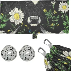 Black Flower Cow Hammocks for Camping with Portabl Carry Bag Fabric Hammock for Outside Patio Garden