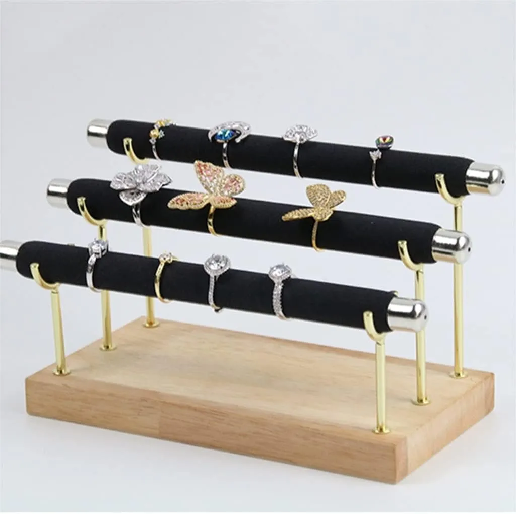 Black Velvet 3 Layer Watch Bracelet Bracelet Jewelry Display Stand Wooden Bracelet Watch Bracelet Storage Rack Stand (Color : B Size : 19 * 10 * 12cm) (A 19 * 10 * 12cm)