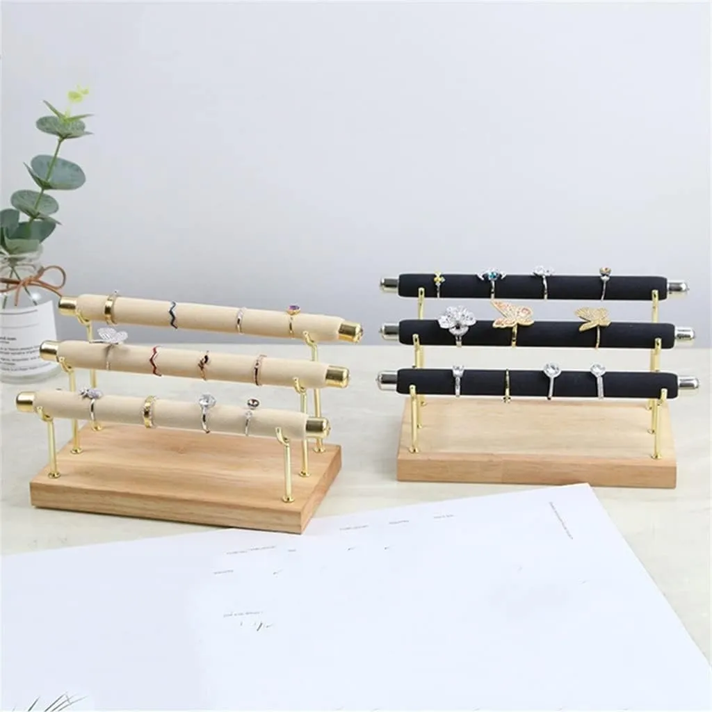 Black Velvet 3 Layer Watch Bracelet Bracelet Jewelry Display Stand Wooden Bracelet Watch Bracelet Storage Rack Stand (Color : B Size : 19 * 10 * 12cm) (A 19 * 10 * 12cm)