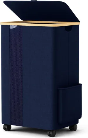 BlissTotes Laundry Basket Laundry Hamper with Lid, Collapsible Slim Laundry Hampers, Laundry Bin, Clothes Hamper Basket with Internal Support & Wheels & Handles for Bathroom, Bedroom (75L, Navy Blue)