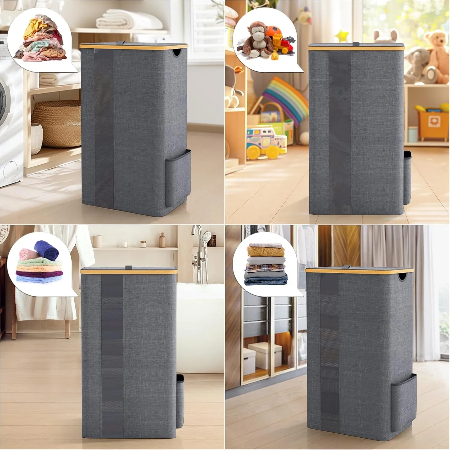BlissTotes Laundry Basket with Lid, 100L Clothes Laundry Hamper with Handles and Removable Laundry Bag, Breathable Design Hamper with Lid for Bedroom, Bathroom, Dorm, Laundry Room - Light Grey