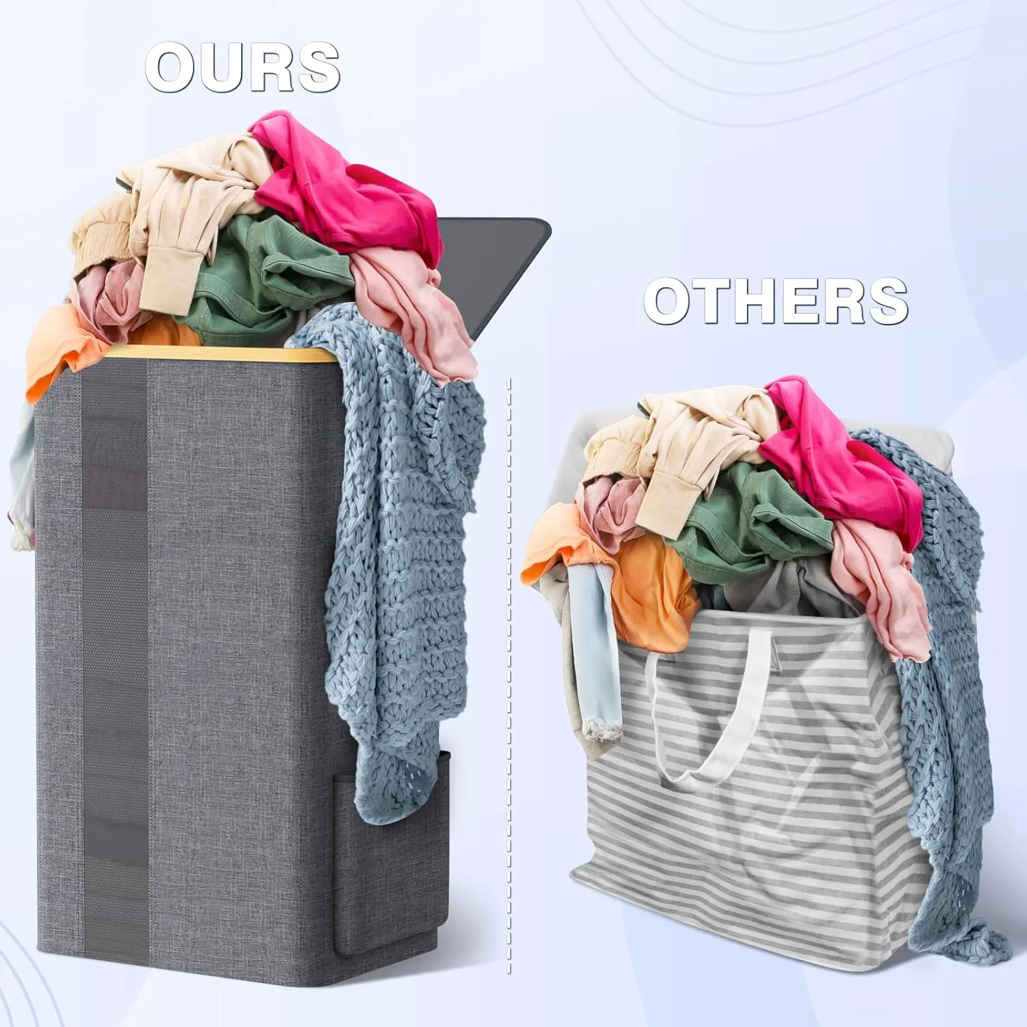 BlissTotes Laundry Basket with Lid, 100L Clothes Laundry Hamper with Handles and Removable Laundry Bag, Breathable Design Hamper with Lid for Bedroom, Bathroom, Dorm, Laundry Room - Light Grey