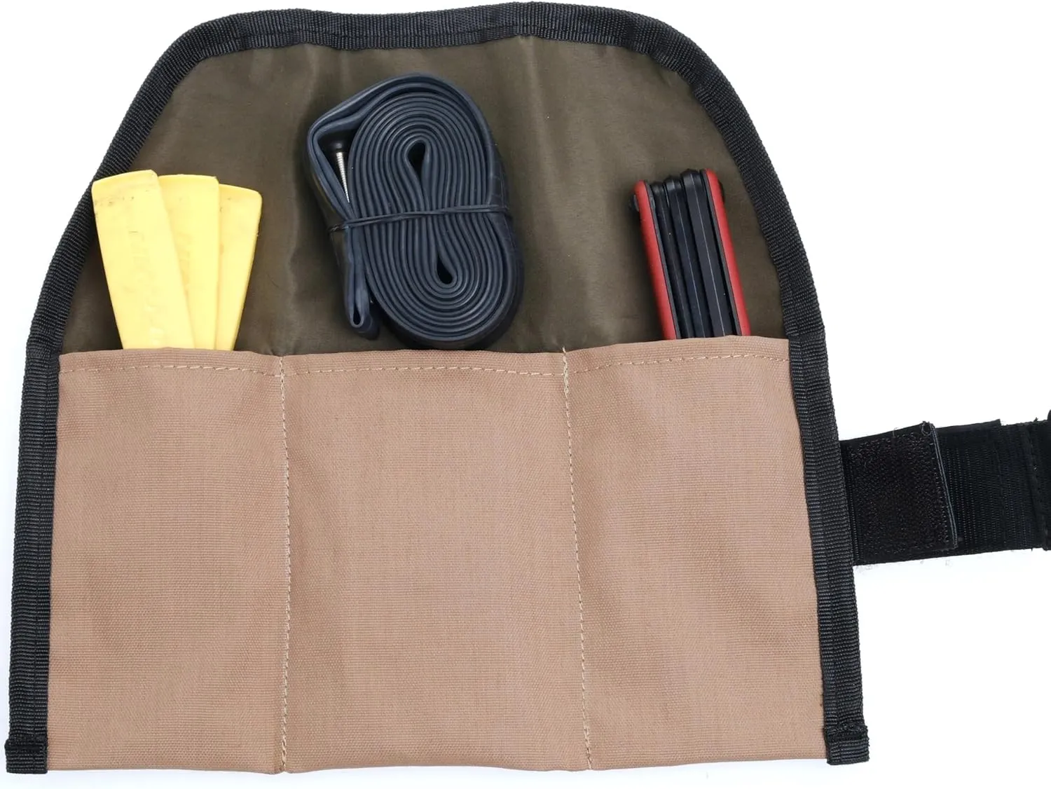 Blossom Bike Saddle Roll Bag - Water Resistant, Durable Cordura Fabric & Bicycle Tool Kit Holder - Under Seat Storage, Bike Pouch, Seat Roll for Road, Gravel Cycling (Tan)