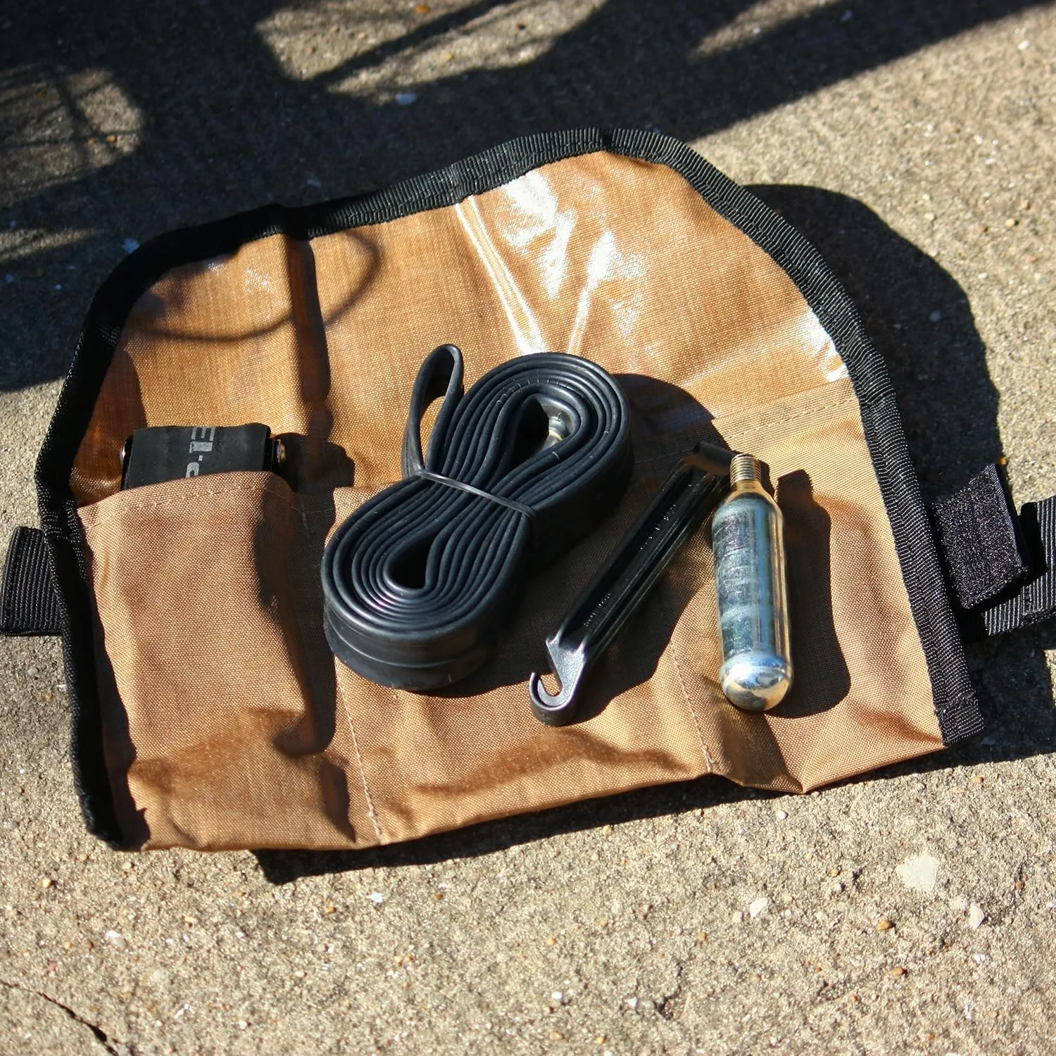 Blossom Bike Saddle Roll Bag - Water Resistant, Durable Cordura Fabric & Bicycle Tool Kit Holder - Under Seat Storage, Bike Pouch, Seat Roll for Road, Gravel Cycling (Tan)
