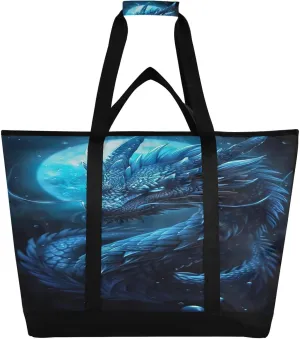 Blue Blue Dragon Reusable Insulated Lunchbox Cooler Bag, Leakproof Kitchen Grocery Bag Collapsible Portable Cooler Tote Bag for Picnic, Camping, Office, Travel