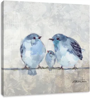 Blue Gray Bird Wall Art, Love Animal Picture Print on Canvas for Bathroom Kids Room Decor 12" x 12"