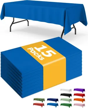 Blue Plastic Table Cloth Rectangle Table 15 Pack, 54''×108'' Tablecloth for Graduation Decorations Class of 2025, Table Cloth for Disposable Use, Table Cover for Holiday Party, Gathering