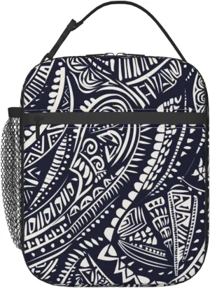 Blue Polynesian Maori Tribal Lunch Bag Lunch Box Lunch Tote Reusable Insulated Cooler Lunch Container For Work Office Picnic Travel-Wine Cup