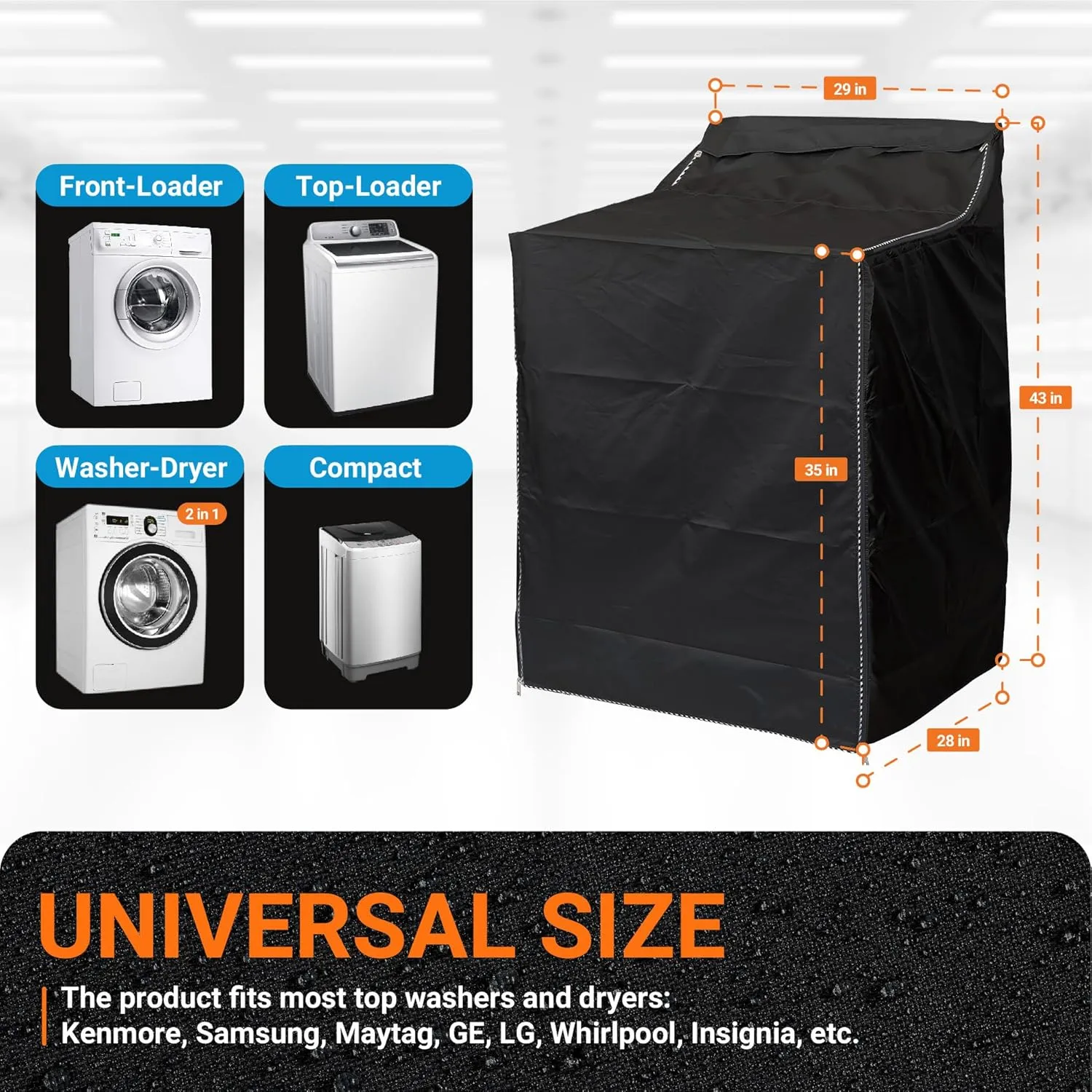 BlueStars 2PCS Washing Machine Covers with Laundry Bag: Perfect For Top-load Washer/Dryer - Premium Outdoor Protection For Most Washer Dryer Cover - W29”x D28”x H43” (Black)