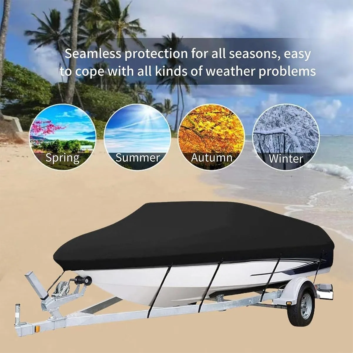 Boat Covers,14-16FT 210D Boat Cover,530 * 290cm Heavy Duty Waterproof UV Marine Grade Oxford Fabric fits V-Hull,Durable and Tear Proof, Fishing Ski Pro-Style Bass Boats,Black