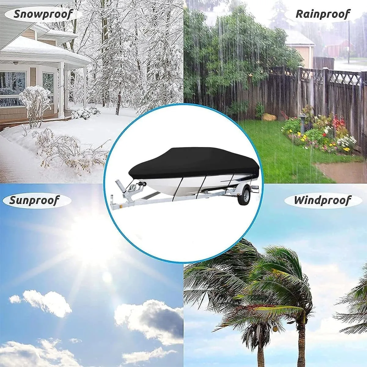 Boat Covers,14-16FT 210D Boat Cover,530 * 290cm Heavy Duty Waterproof UV Marine Grade Oxford Fabric fits V-Hull,Durable and Tear Proof, Fishing Ski Pro-Style Bass Boats,Black