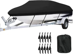 Boat Covers,14-16FT 210D Boat Cover,530 * 290cm Heavy Duty Waterproof UV Marine Grade Oxford Fabric fits V-Hull,Durable and Tear Proof, Fishing Ski Pro-Style Bass Boats,Black
