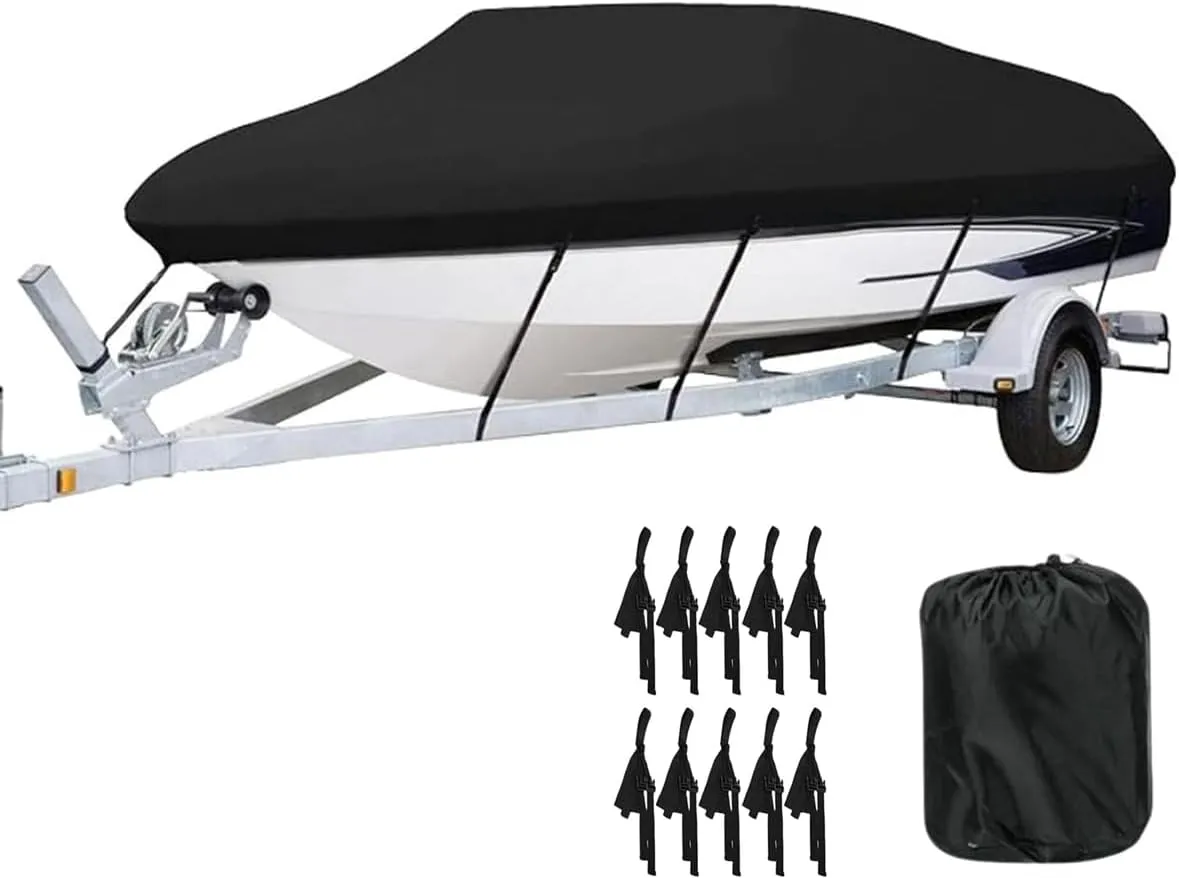Boat Covers,14-16FT 210D Boat Cover,530 * 290cm Heavy Duty Waterproof UV Marine Grade Oxford Fabric fits V-Hull,Durable and Tear Proof, Fishing Ski Pro-Style Bass Boats,Black