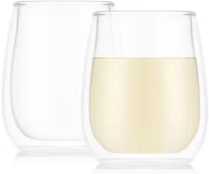 Bodum Skal Chardonnay Glass, Double Wall, High-Heat Borosilicate Glass, Set of 2