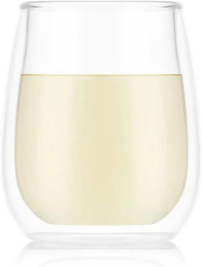 Bodum Skal Chardonnay Glass, Double Wall, High-Heat Borosilicate Glass, Set of 2