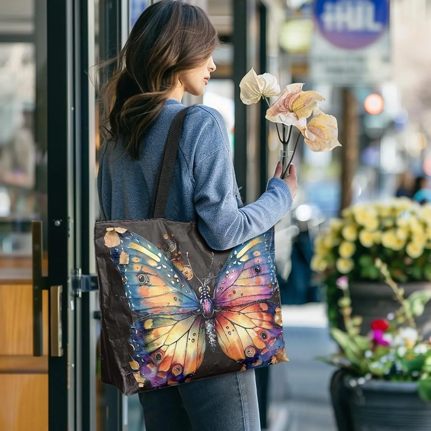 Boho Mandala Lotus Cat Women Paper Tote Bag, Hawaii Cocount Tree Commute Bags, Adorable Puppy Kitten Large Handbag