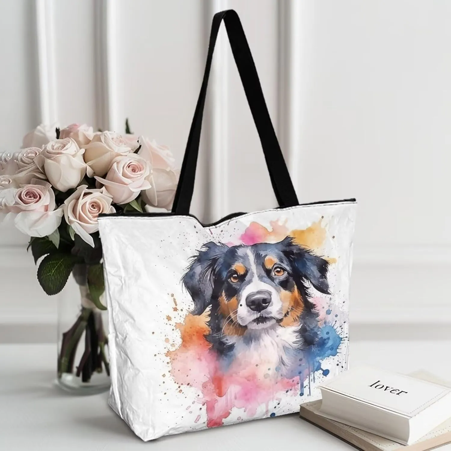 Boho Mandala Lotus Cat Women Paper Tote Bag, Hawaii Cocount Tree Commute Bags, Adorable Puppy Kitten Large Handbag