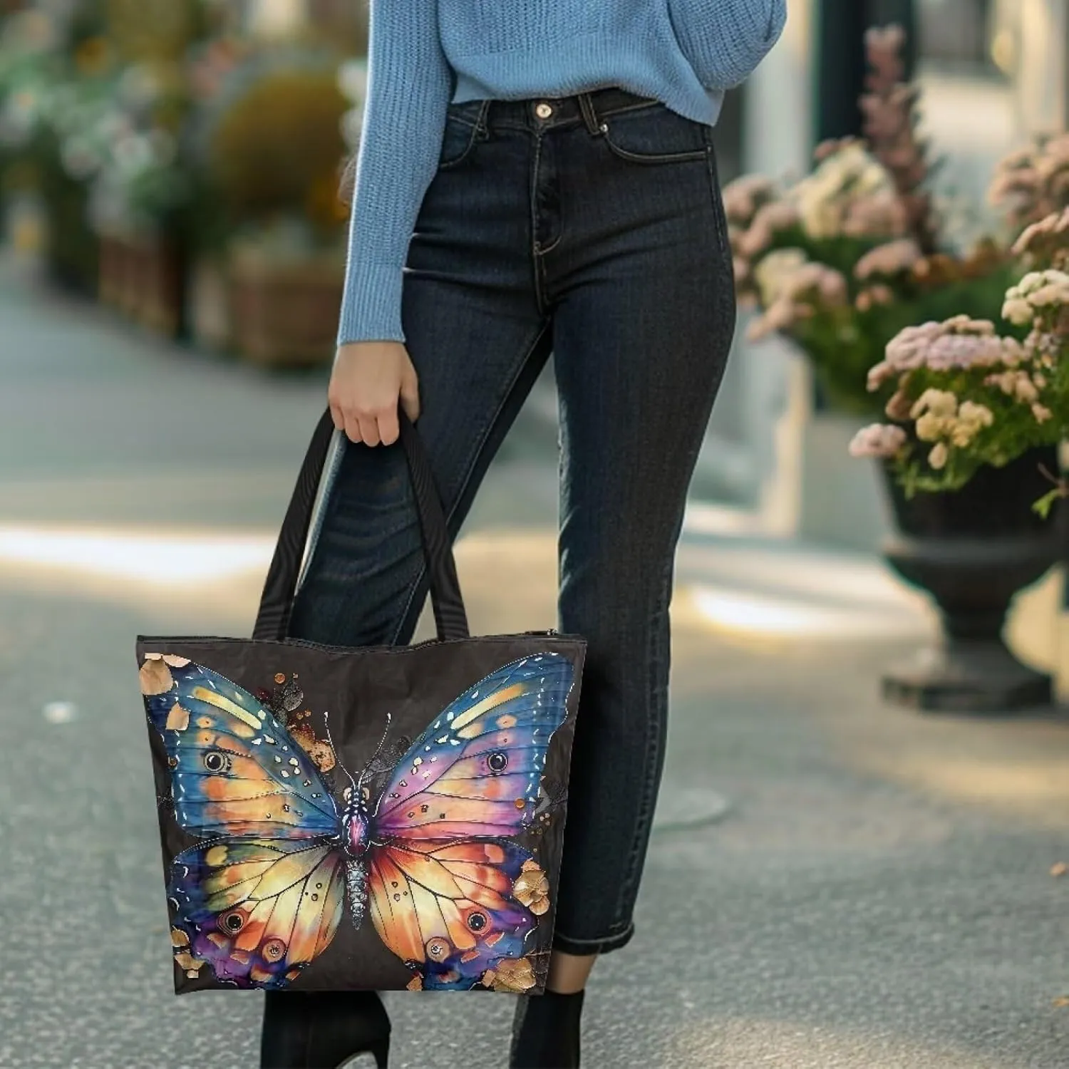 Boho Mandala Lotus Cat Women Paper Tote Bag, Hawaii Cocount Tree Commute Bags, Adorable Puppy Kitten Large Handbag
