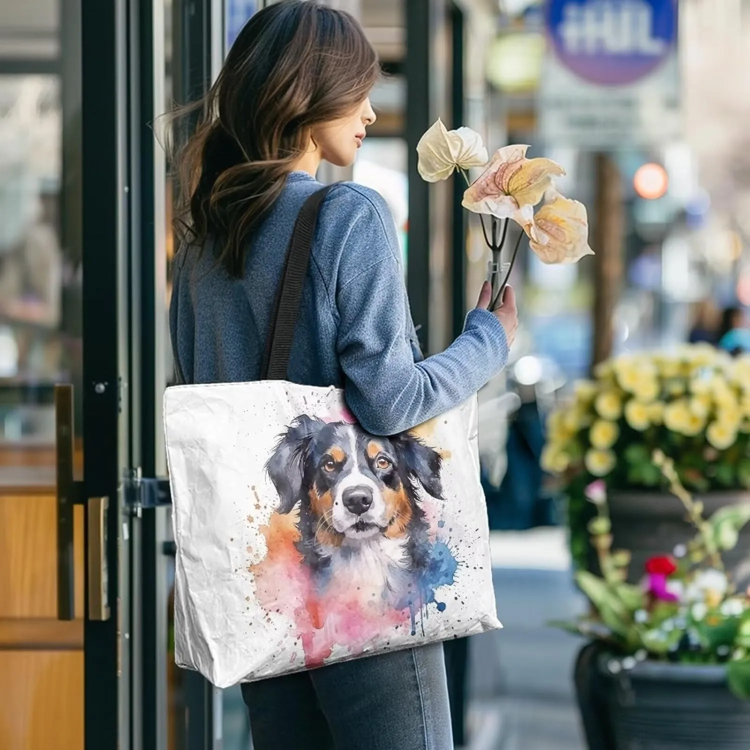 Boho Mandala Lotus Cat Women Paper Tote Bag, Hawaii Cocount Tree Commute Bags, Adorable Puppy Kitten Large Handbag