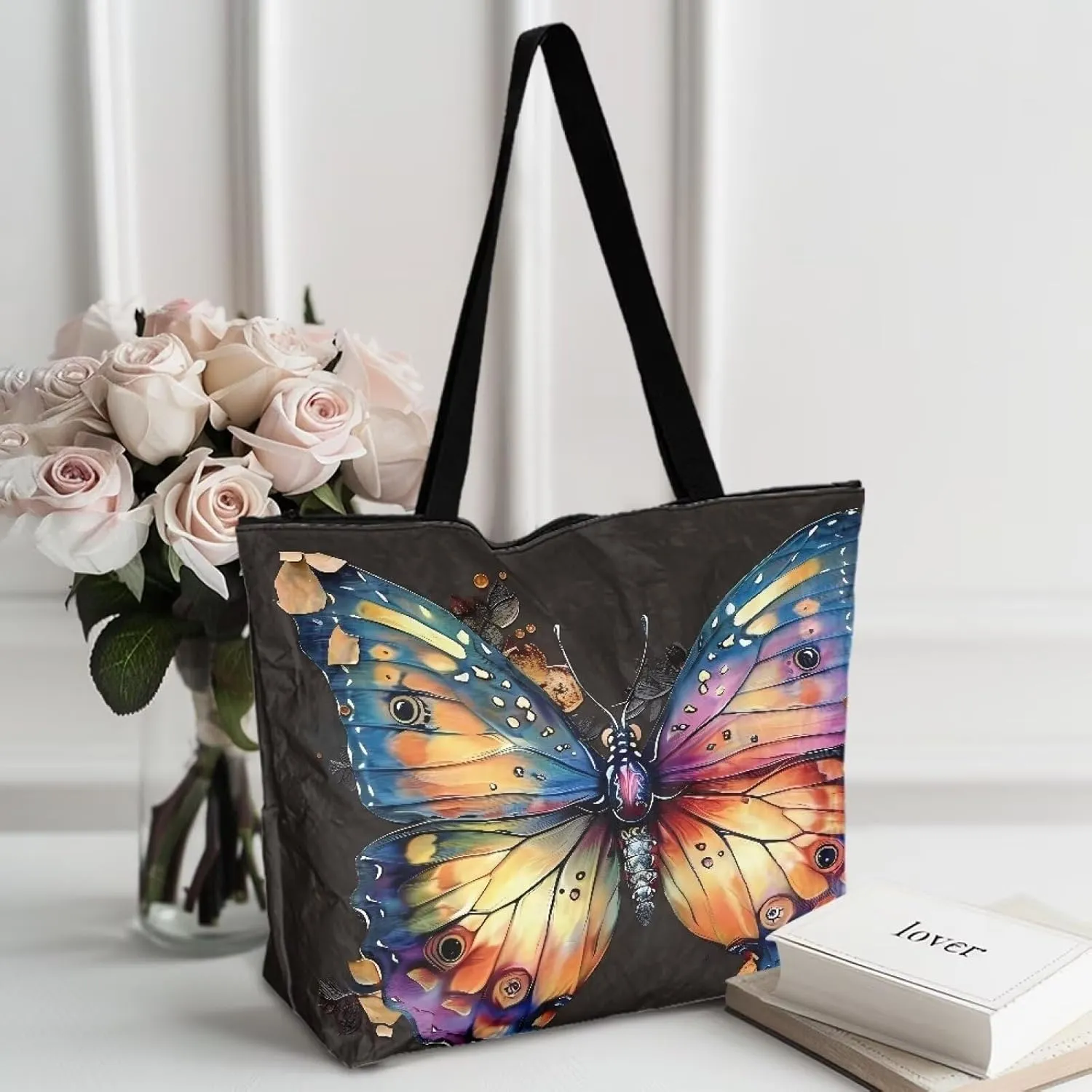 Boho Mandala Lotus Cat Women Paper Tote Bag, Hawaii Cocount Tree Commute Bags, Adorable Puppy Kitten Large Handbag