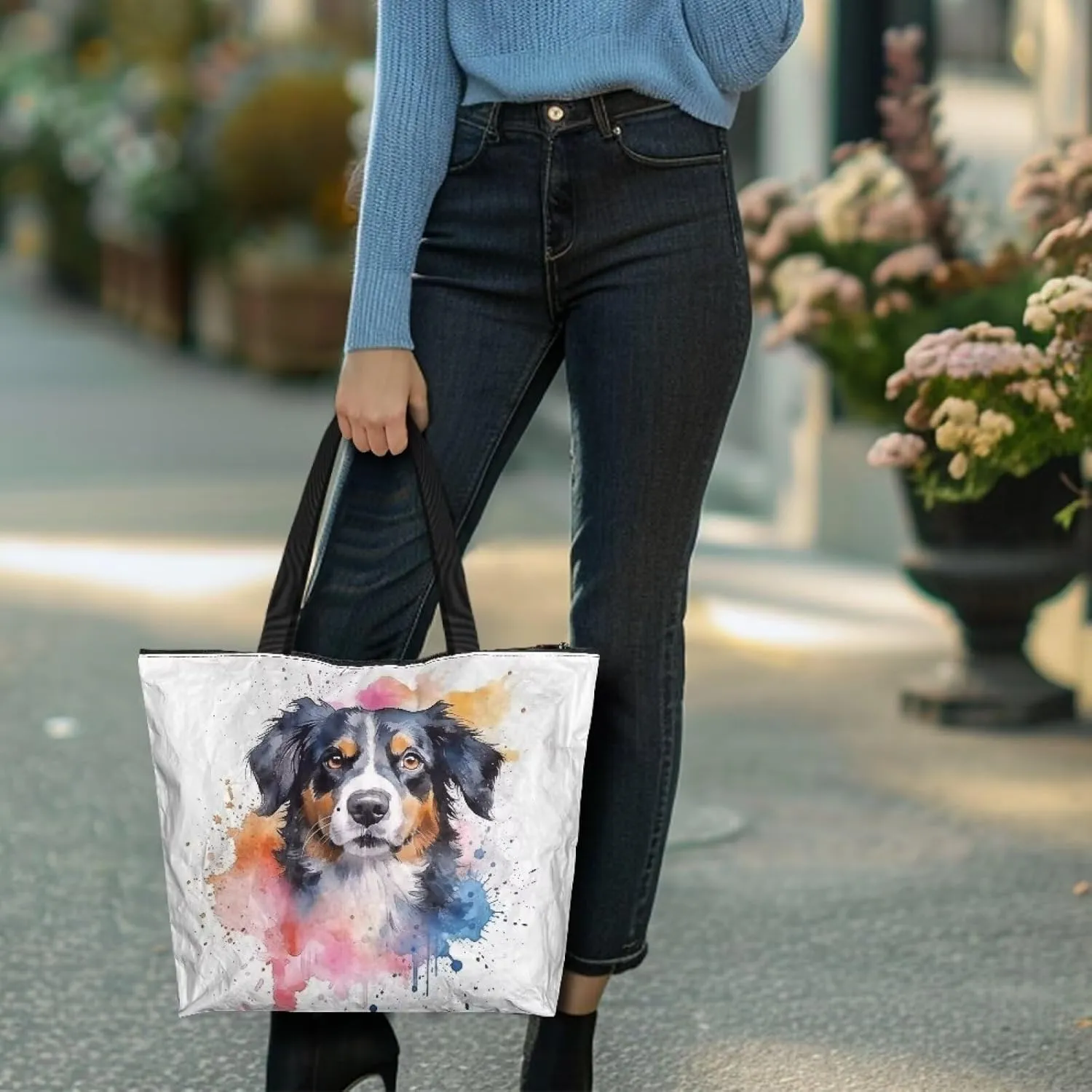 Boho Mandala Lotus Cat Women Paper Tote Bag, Hawaii Cocount Tree Commute Bags, Adorable Puppy Kitten Large Handbag