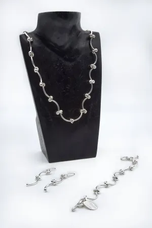 Bone Design Sterling Silver Necklace, Bracelet & Earrings