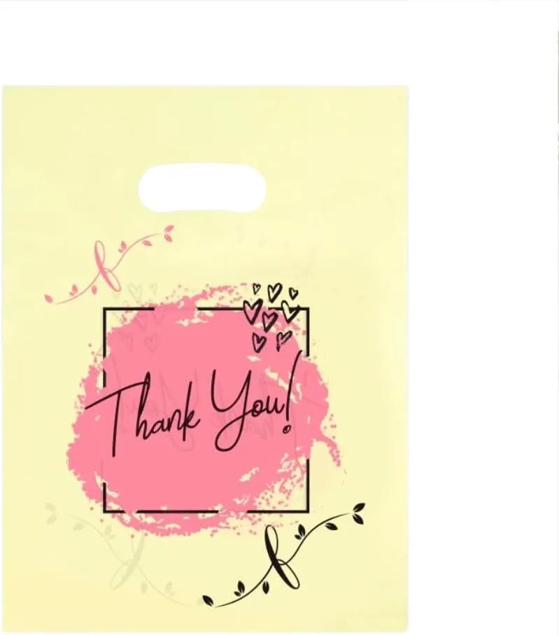 Booge 100 Count 11.7 ""x 15.7"" Plastic Merchandise Bags, Shopping Bag for Small Business Retail Bags Crafts Plastic Bag with Die Cut Handle Bag - Yellow Thank You