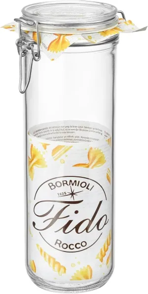 Bormioli Rocco Fido Cylinder Glass Jar with Airtight Gasket Clamp Lid for Canning and Preserving, or Storing Pasta and Dry Foods, 25.25 oz., Set of 6