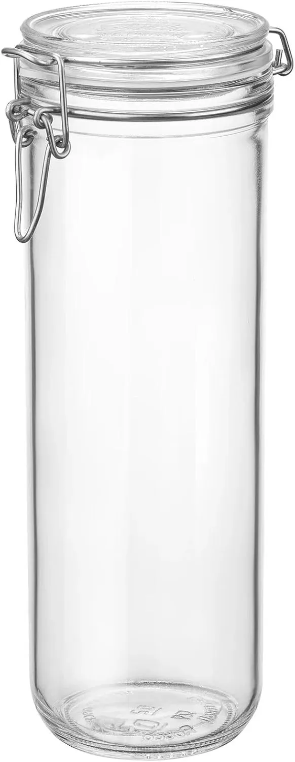 Bormioli Rocco Fido Cylinder Glass Jar with Airtight Gasket Clamp Lid for Canning and Preserving, or Storing Pasta and Dry Foods, 25.25 oz., Set of 6