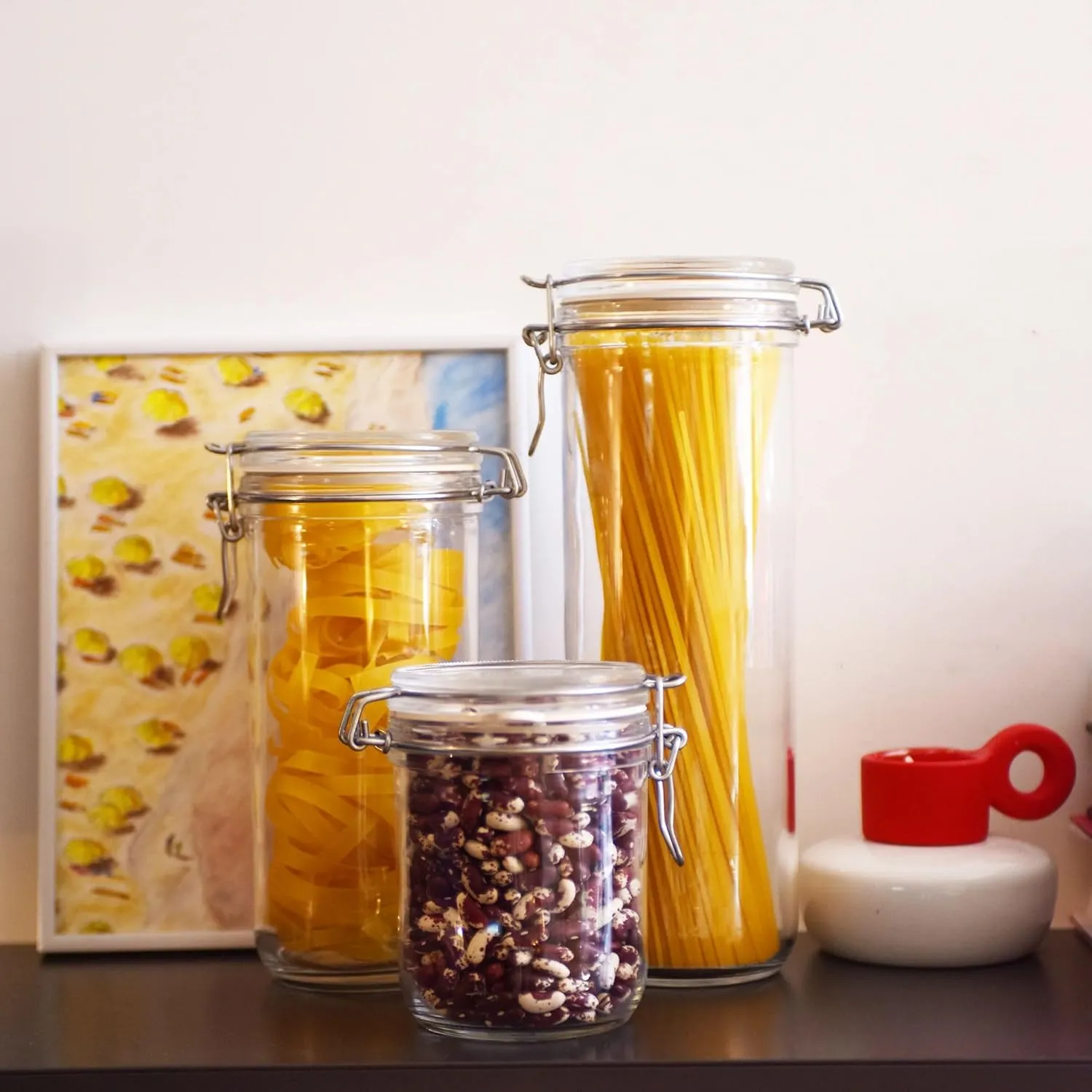 Bormioli Rocco Fido Cylinder Glass Jar with Airtight Gasket Clamp Lid for Canning and Preserving, or Storing Pasta and Dry Foods, 25.25 oz., Set of 6
