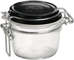 Bormioli Rocco Fido Glass Jar with Airtight Gasket Clamp Lid for Canning and Preserving, or Storing Pasta and Dry Foods, Black Top, 4.25 oz., Set of 12