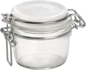 Bormioli Rocco Fido Glass Jar with Airtight Gasket Clamp Lid for Canning and Preserving, or Storing Pasta and Dry Foods, White Top, 4.25 oz., Set of 12