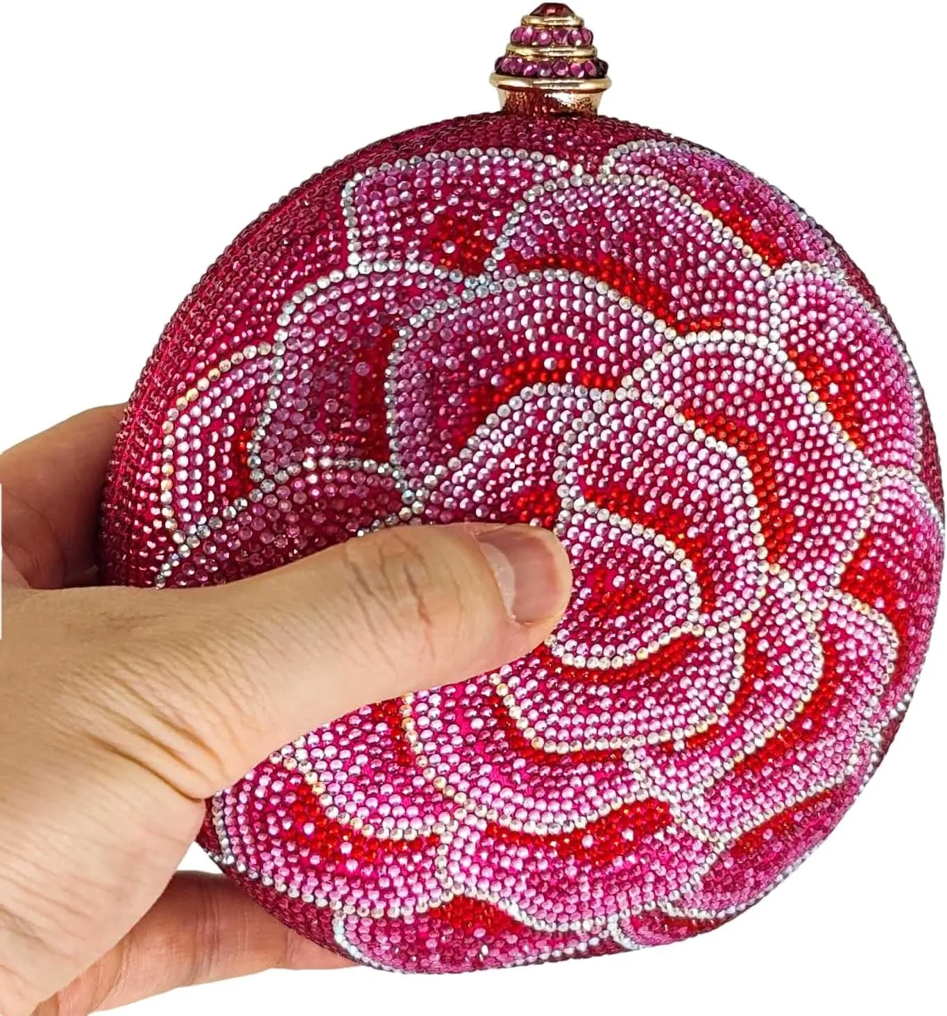 Boutique De FGG Round Flower Clutch Purse Women Rose Crystal Evening Handbag Party Rhinestone Floral Clutch Wedding Bag,Mini